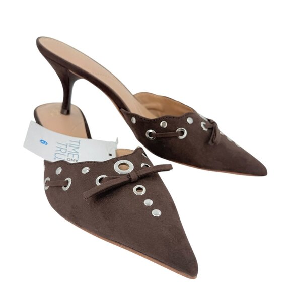 Time and Tru Women's Studded Kitten Heel Brown Mules Shoes Size 6 NWOB - Picture 1 of 12
